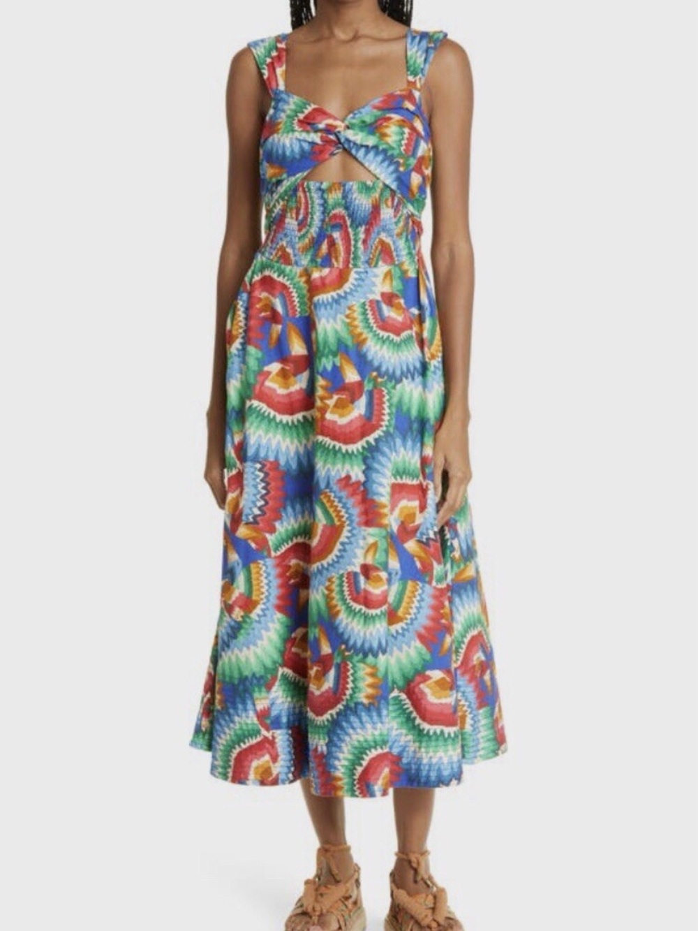 FARM Rio Multicolor Zigzag Midi Dress - Blue/Green/Red/Yellow